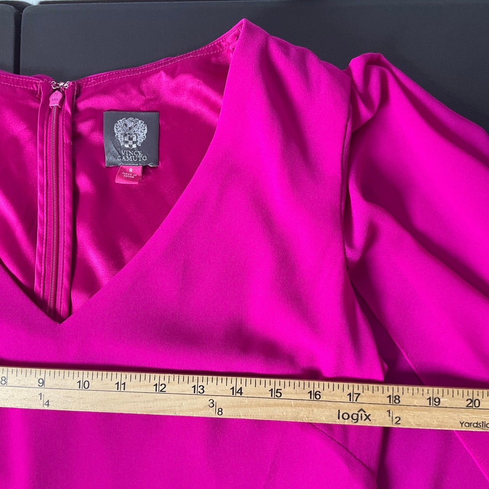 Vince Camuto Cape Dress Women 8 Fuchsia Pink V-Neck Split Back Shift Flowy - Picture 7 of 12